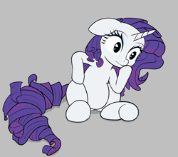 Size: 988x871 | Tagged: safe, artist:calmbreezes, rarity, pony, unicorn, g4, belly, gray background, horn, round belly, simple background, sitting, solo, thinking