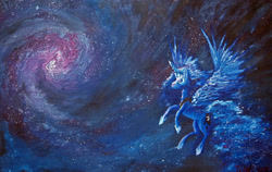 Size: 2000x1263 | Tagged: safe, artist:tridgeon, princess luna, alicorn, pony, g4, ethereal mane, female, mare, oil painting, painting, solo, spread wings, traditional art, wings