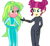 Size: 3100x2880 | Tagged: safe, artist:skyfallfrost, lemon zest, majorette, sweeten sour, human, equestria girls, g4, base used, catsuit, duo, duo female, female, latex, latex suit, looking at each other, looking at someone, simple background, totally spies, white background