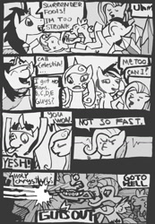 Size: 1370x1980 | Tagged: safe, artist:quiet-victories, fluttershy, king sombra, pinkie pie, princess cadance, twilight sparkle, alicorn, pegasus, pony, unicorn, g4, comic, female, mare, traditional art, unicorn twilight