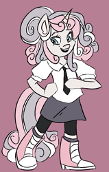 Size: 880x1380 | Tagged: safe, artist:mirabuncupcakes15, oc, oc only, oc:bobbie moonlove, unicorn, semi-anthro, clothes, female, female oc, horn, mare, not sweetie belle, oc redesign, pastel, ponysona, solo, uniform