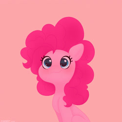 Size: 2480x2480 | Tagged: safe, artist:starburstuwu, pinkie pie, earth pony, pony, g4, blushing, cute, diapinkes, female, high res, looking at you, mare, pink background, simple background, sitting, smiling, smiling at you, solo