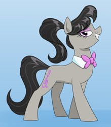 Size: 2084x2376 | Tagged: safe, artist:moonatik, octavia melody, earth pony, pony, g4, abstract background, alternate hairstyle, bowtie, concave belly, eyeshadow, female, gradient background, makeup, mare, neck bow, ponytail, smiling, solo