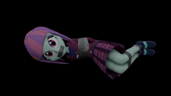 Size: 3840x2160 | Tagged: safe, artist:ennddy, sunny flare, human, equestria girls, g4, 3d, black background, bondage, clothes, crying, female, gag, hands behind back, high res, kidnapped, simple background, skirt, solo, tape, tape gag, tied up