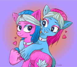 Size: 1800x1586 | Tagged: safe, artist:dacratei, aloe, lotus blossom, earth pony, pony, g4, aloebetes, duo, duo female, female, gradient background, heart, lotusbetes, spa twins, spaww twins, unshorn fetlocks