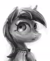 Size: 1840x2265 | Tagged: safe, artist:xallaanacyoxcyor, pony, unicorn, black and white, bust, female, grayscale, horn, mare, monochrome, simple background, solo, white background