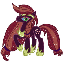 Size: 561x557 | Tagged: safe, artist:qjosh, gameloft, applejack, earth pony, pony, g4, braid, braided pigtails, clothes, darkened coat, darkened hair, eyeshadow, female, gameloft interpretation, hairband, helmet, makeup, mare, nightmare applejack, nightmarified, peytral, pigtails, shoes, simple background, slit pupils, solo, starry hair, transformation, transformation sequence, white background