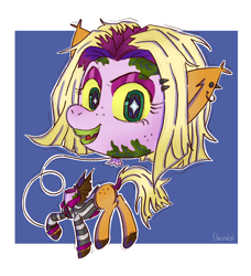 Size: 2100x2300 | Tagged: safe, artist:dacratei, oc, oc only, oc:pumpkin, bat pony, pony, balloon head, beetlejuice, butt, clothes, cosplay, costume, dock, ear piercing, female, freckles, mare, npn (nightmare pony night), passepartout, piercing, plot, solo, tail, the ball