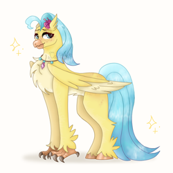 Size: 1280x1280 | Tagged: safe, artist:caitlynsarts, princess skystar, hippogriff, g4, female, signature, simple background, smiling, solo, white background