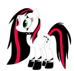 Size: 913x875 | Tagged: safe, artist:ruchiyoto, oc, oc only, oc:emala jiss, pegasus, pony, zebra, base used, collar, ear piercing, female, heterochromia, mare, piercing, simple background, solo, spiked collar, white background