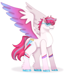 Size: 1280x1280 | Tagged: safe, artist:caitlynsarts, zipp storm, pegasus, pony, g5, colored hooves, female, hooves, mare, profile, redesign, short hair, signature, simple background, smiling, solo, spread wings, sunglasses, white background, wings