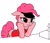 Size: 731x622 | Tagged: artist needed, source needed, safe, pinkie pie, earth pony, pony, g4, black sclera, bored, cash register, cashier, female, head in hooves, mare, simple background, solo, visor cap, white background