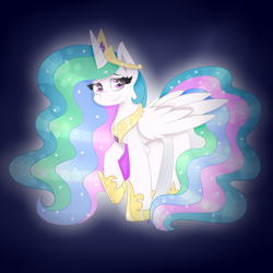 Size: 2000x2000 | Tagged: safe, alternate version, artist:kathepart, princess celestia, alicorn, pony, g4, celestia's crown, cute, cutelestia, ethereal mane, jewelry, simple background, solo, starry mane