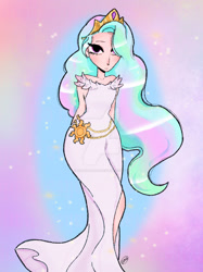 Size: 827x1104 | Tagged: safe, artist:analisamaria, princess celestia, human, g4, deviantart watermark, humanized, obtrusive watermark, solo, watermark