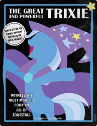 Size: 2550x3300 | Tagged: safe, artist:audreen, trixie, pony, g4, bipedal, lineless, poster, solo