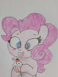 Size: 3024x4032 | Tagged: safe, artist:monkchoo24, pinkie pie, earth pony, g4, cupcake, drawing, female, food, solo, traditional art