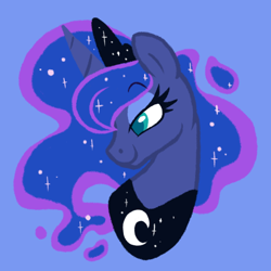 Size: 700x700 | Tagged: safe, artist:paperbagpony, princess luna, alicorn, pony, mlp fim's fourteenth anniversary, g4, blue background, simple background, solo, sparkles