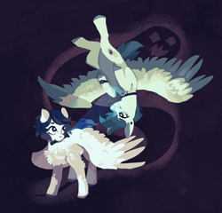 Size: 1920x1843 | Tagged: safe, artist:kotvosne, oc, oc only, ghost, pegasus, pony, artfight, bracelet, colored wings, dark background, duo, flying, lantern, looking at each other, looking at someone, smiling, smiling at each other, wings