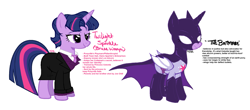 Size: 1831x809 | Tagged: safe, artist:dsstoner, twilight sparkle, alicorn, pony, g4, alternate universe, base used, bat wings, batman, batmare, bruce wayne, cape, clothes, costume, cowl, dc comics, female, hairstyle, hidden wings, mare, mask, reference sheet, suit, superhero, twilight sparkle (alicorn), wings