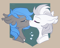 Size: 2500x2000 | Tagged: safe, artist:shelti, oc, oc:jisimonk, oc:nobrony, bat pony, pony, duo, duo male, eyes closed, gay, glasses, jewelry, kissing, male, passepartout, stallion