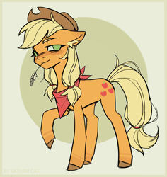 Size: 1700x1800 | Tagged: safe, artist:saturn cat, applejack, earth pony, pony, g4, 2024, digital art, full body, neckerchief, smiling, solo, straw in mouth