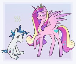 Size: 2000x1700 | Tagged: safe, artist:saturn cat, princess cadance, shining armor, alicorn, pony, unicorn, g4, 2024, digital art, duo, duo male and female, female, horn, male, meme, stink lines, the bride and the ugly ass groom