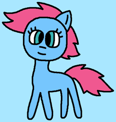 Size: 541x569 | Tagged: safe, artist:the-rainbow-nigga420, baby cuddles, earth pony, pony, g1, g4, baby, baby pony, blue background, closed mouth, cuddlebetes, cute, female, filly, foal, g1 to g4, generation leap, light blue background, mare, ms paint, simple background, smiling, solo