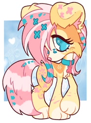 Size: 856x1156 | Tagged: safe, artist:mawssacre, fluttershy, dog, g4, blue eyes, cute, digital art, dogified, female, flutterdog, passepartout, pink hair, pink tail, shyabetes, solo, sparkledog, species swap, tail, yellow fur