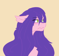 Size: 2438x2288 | Tagged: safe, artist:ollie sketchess, pipp petals, pegasus, pony, g5, adorapipp, alternate hairstyle, cute, eye clipping through hair, female, floppy ears, long mane, mare, pipp petals is not amused, simple background, solo, toy interpretation, unamused, wavy mouth, yellow background