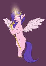 Size: 2480x3508 | Tagged: safe, artist:ollie sketchess, idw, pipp petals, alicorn, pegasus, pony, g5, spoiler:comic, spoiler:g5, spoiler:g5comic, adorapipp, artificial horn, augmented, belly, cute, diadem, flying, horn, jewelry, magic, magic horn, microphone, pippcorn, regalia, simple background, singing, solo