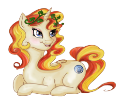 Size: 471x400 | Tagged: safe, artist:cwossie, oc, oc only, oc:miss libussa, pony, unicorn, czequestria, g4, female, female oc, horn, leaves, leaves in hair, lying down, mare, mare oc, pony oc, simple background, solo, transparent background, unicorn oc