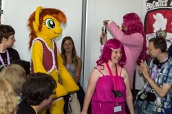 Size: 640x426 | Tagged: safe, artist:atalonthedeer, oc, oc only, oc:canni soda, human, galacon, 2012, clothes, fursuit, indoors, irl, irl human, photo, ponysuit, solo focus