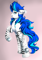 Size: 2893x4092 | Tagged: safe, artist:natanvok, oc, oc:blue charm, pony, unicorn, clothes, female, horn, mare, socks, solo