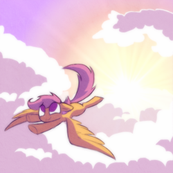 Size: 700x700 | Tagged: source needed, safe, artist:xxacidnekoxx, scootaloo, pegasus, pony, g4, cloud, female, flying, full body, mare, no pupils, outdoors, scootaloo can fly, solo