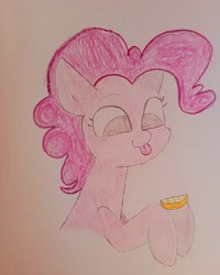 Size: 3024x3780 | Tagged: safe, artist:monkchoo24, pinkie pie, earth pony, pony, g4, cute, diapinkes, drawing, female, food, lemon, mare, solo, tongue out, traditional art