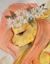 Size: 1707x2159 | Tagged: safe, artist:swollenbabyfat, fluttershy, pegasus, pony, g4, comic cover, cover, cover art, crying, failgirl fluttershy, female, floral head wreath, flower, mare, solo