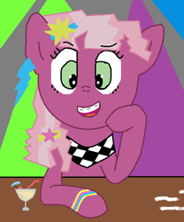 Size: 450x542 | Tagged: safe, artist:wanda, cheerilee, earth pony, pony, g4, 80s, 80s cheerilee, alcohol, braces, cocktail, disco, drink, female, lights, ms paint, solo, teenager