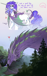 Size: 2259x3637 | Tagged: safe, artist:sorninay, rarity, spike, dragon, pony, unicorn, g4, adult, adult spike, dragons riding ponies, duo, duo male and female, female, horn, male, older, older spike, outdoors, riding, riding a pony, ship:sparity, shipping, size difference, spike riding rarity, straight