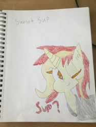 Size: 828x1104 | Tagged: safe, artist:draculauralove29, sunset shimmer, pony, unicorn, g4, horn, solo, traditional art