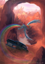 Size: 2059x2912 | Tagged: safe, artist:drawirm, rainbow dash, pegasus, pony, g4, car, female, flying, mare, race, racecar, racing, rainbow trail, rally, rally car, solo, subaru, subaru impreza, trail