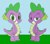 Size: 613x538 | Tagged: safe, artist:marybethemberjoy49-1, spike, dragon, .mov, spike.mov, g4, comparison, duality, grin, lidded eyes, looking at you, male, outdoors, pixel-crisp art, smiling, solo, standing, wingless spike