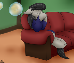 Size: 2934x2520 | Tagged: safe, artist:the-furry-railfan, octavia melody, earth pony, pony, g4, bubble, clothes, couch, drink, drinking, female, indoors, mare, robe, sitting, solo, story included, this will end in balloons