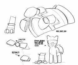 Size: 2769x2320 | Tagged: safe, artist:pabbley, oc, oc only, cyborg, earth pony, pony, armor, artificial hands, black and white, clothes, goggles, grayscale, lab coat, monochrome, safety goggles, simple background, solo, tactical vest, technician, white background