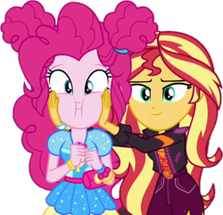 Size: 960x926 | Tagged: safe, edit, edited screencap, screencap, pinkie pie, sunset shimmer, human, equestria girls, g4, background removed, duo, duo female, female, puffy cheeks, simple background, squishy cheeks, transparent background