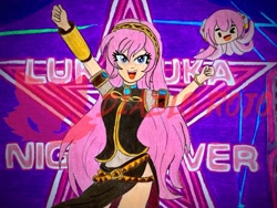 Size: 1901x1429 | Tagged: safe, artist:diablo rojo, human, equestria girls, g4, barely eqg related, barely pony related, dancing, equestria girls-ified, female, lights, long hair, megurine luka, obtrusive watermark, singing, vocaloid, watermark