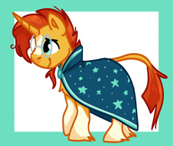 Size: 970x824 | Tagged: safe, artist:p2iimon, sunburst, pony, unicorn, g4, cloak, clothes, coat markings, facial hair, glasses, goatee, horn, male, passepartout, smiling, socks (coat markings), solo, stallion, sunburst's cloak, sunburst's glasses