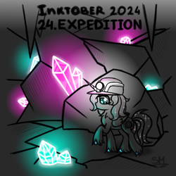 Size: 1000x1000 | Tagged: safe, artist:sunamoonmlp, derpibooru exclusive, oc, oc only, oc:sunamoon, alicorn, pony, g4, cave, cute, expedition, female, horn, inktober, inktober 2024, mineral, solo, wings