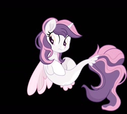 Size: 1280x1150 | Tagged: safe, anonymous artist, oc, oc only, oc:sweetieck dreams, pony, sea pony, seapony (g4), g4, my little pony: the movie, black background, colored hooves, cute, dorsal fin, eyelashes, female, filly, fin, fin wings, fins, fish tail, flower, flowing mane, flowing tail, foal, hooves, horn, mare, not sweetie belle, orange eyes, seaponified, simple background, smiling, solo, species swap, swimming, tail, two toned mane, wings