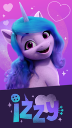 Size: 2700x4800 | Tagged: safe, izzy moonbow, pony, unicorn, g5, my little pony: make your mark, official, 3d, abstract background, female, g5 brand assets, horn, mare, solo