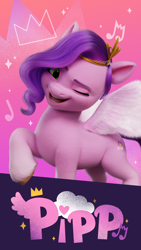 Size: 2700x4800 | Tagged: safe, pipp petals, pegasus, pony, g5, my little pony: make your mark, official, 3d, abstract background, adorapipp, cute, female, g5 brand assets, mare, solo